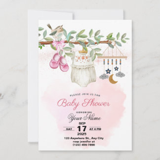 waterverf baby shower uitnodiging voor baby meisje