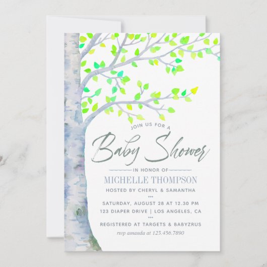 Waterverf Baby shower van de Boom van de Lente Kaart (Voorkant)