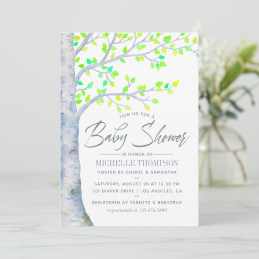 Waterverf Baby shower van de Boom van de Lente Kaart (Staand voorkant)