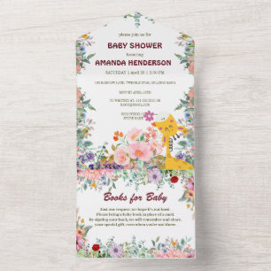 Waterverf baby shower van de giraffe-houdende stoo all in one uitnodiging