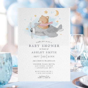 Waterverf Baby shower van het Beer van het vliegtu Kaart