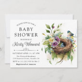Waterverf Baby shower van het vogelnest Floral Spr Kaart (Voorkant)