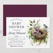 Waterverf Baby shower van het vogelnest Floral Spr Kaart (Voorkant / Achterkant)