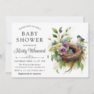Waterverf Baby shower van het vogelnest Floral Spr Kaart