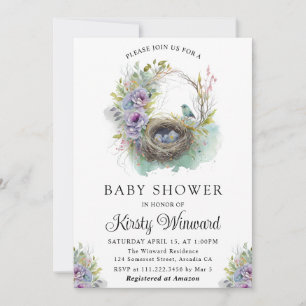 Waterverf Baby shower van het vogelnest Floral Spr Kaart