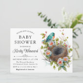 Waterverf Baby shower van het vogelnest Floral Spr Kaart (Staand voorkant)