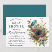 Waterverf Baby shower van het vogelnest Floral Spr Kaart (Voorkant / Achterkant)