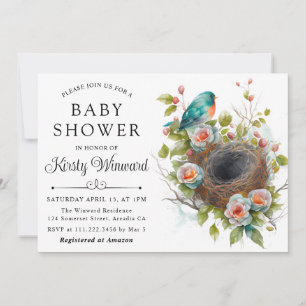 Waterverf Baby shower van het vogelnest Floral Spr Kaart