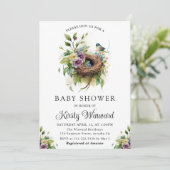 Waterverf Baby shower van het vogelnest Floral Spr Kaart (Staand voorkant)