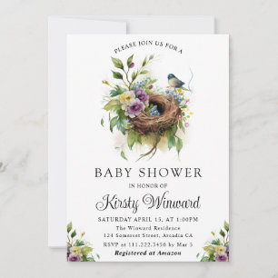 Waterverf Baby shower van het vogelnest Floral Spr Kaart