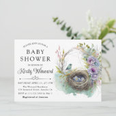 Waterverf Baby shower van het vogelnest Floral Spr Kaart (Staand voorkant)