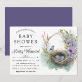 Waterverf Baby shower van het vogelnest Floral Spr Kaart (Voorkant / Achterkant)