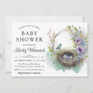 Waterverf Baby shower van het vogelnest Floral Spr Kaart