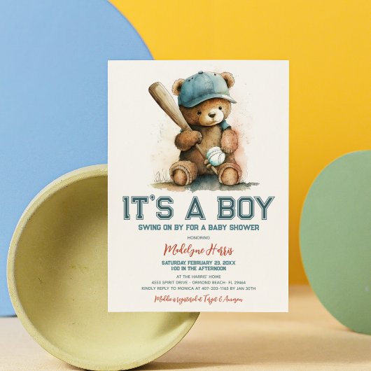 Waterverf Baby shower van honkbal Teddy Bear Kaart