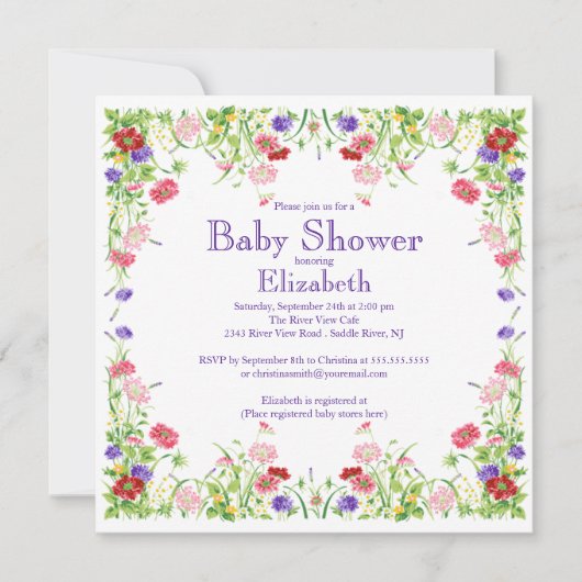  Waterverf Baby shower van wilde bloemen Kaart (Voorkant)
