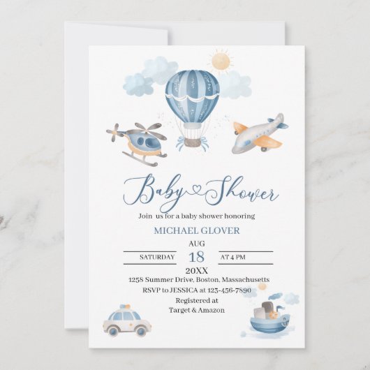 Waterverf baby shower Vervoer Kaart (Voorkant)