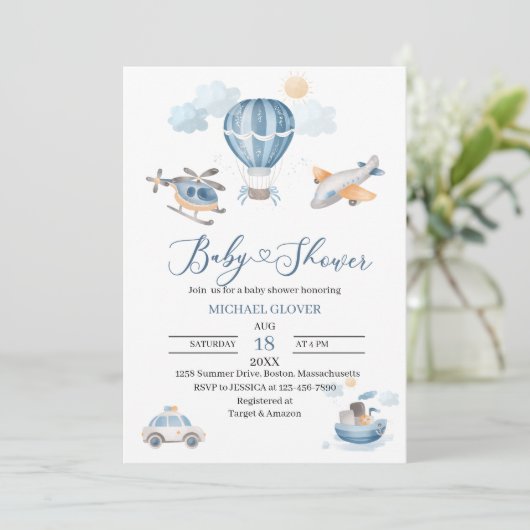 Waterverf baby shower Vervoer Kaart (Staand voorkant)