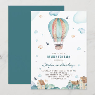  Waterverf Baby shower Warmluchtballon Kaart