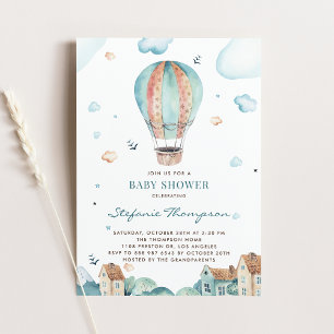 Waterverf Baby shower Warmluchtballon Kaart