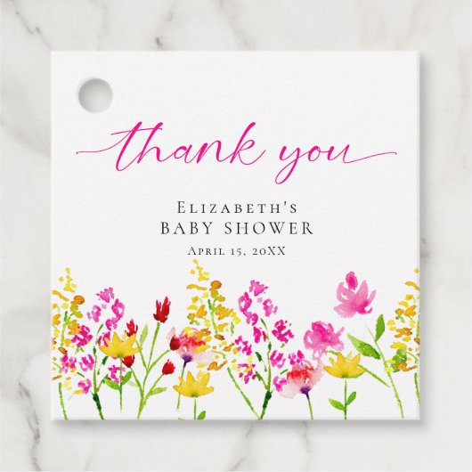 Waterverf Baby shower Wilde bloem Roze Hartelijk d Bedankjes Labels (Voorkant)