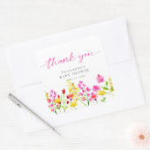 Waterverf Baby shower Wilde bloem Roze Hartelijk d Vierkante Sticker (Envelop)