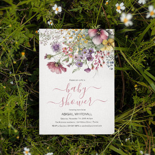 Waterverf Baby Shower Wilde Bloemen Kaart