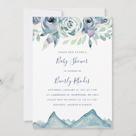 Waterverf Baby shower Wintergebergte Kaart (Voorkant)