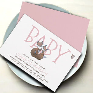 Waterverf Baby shower Woodland Vossen Roze Meisje Kaart