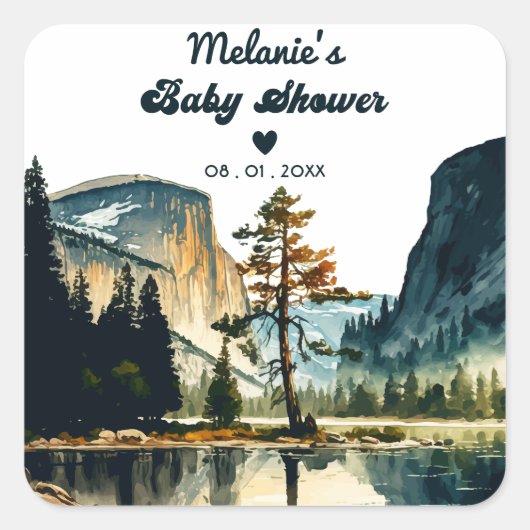 Waterverf Baby shower Yosemite National Park ca Vierkante Sticker (Voorkant)