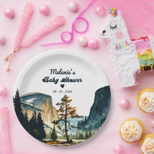 Waterverf Baby shower Yosemite National Park Papieren Bordje (Feest)