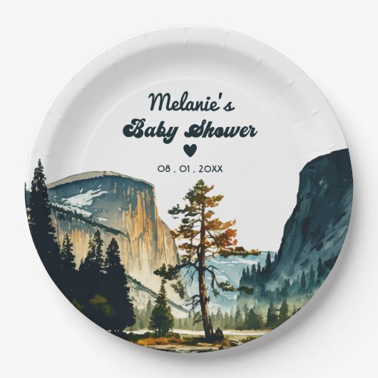 Waterverf Baby shower Yosemite National Park Papieren Bordje (Voorkant)