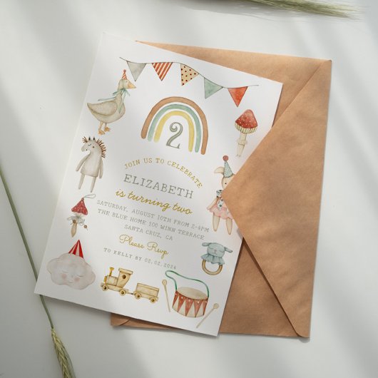 Waterverf Baby Speelgoed Whimsical Verjaardag Kaart