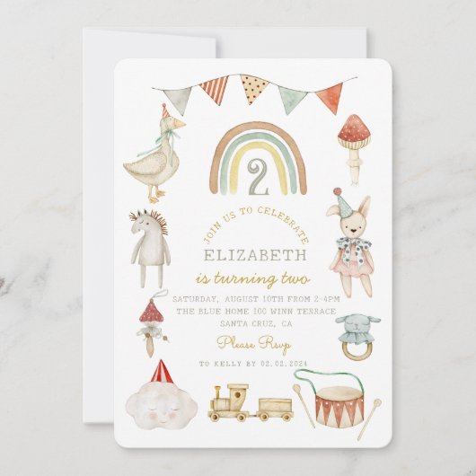 Waterverf Baby Speelgoed Whimsical Verjaardag Kaart (Voorkant)