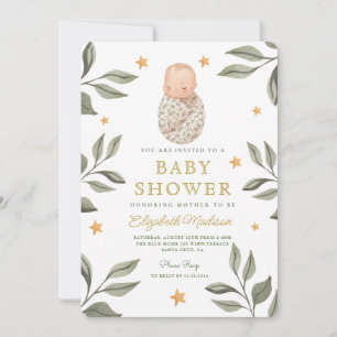 Waterverf Baby Stars groen Baby shower Kaart