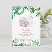 Waterverf Baby Swan, bladeren 1 verjaardag Kaart (Staand voorkant)