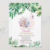 Waterverf Baby Swan, bladeren 1 verjaardag Kaart (Voorkant / Achterkant)