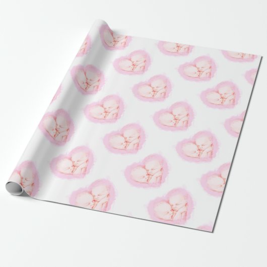 Waterverf Baby Twins Baby shower Moederschap Cadeaupapier (Uitgerold)