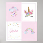 Waterverf Baby Unicorn Aangepaste naam Girl Nurser Poster (Voorkant)