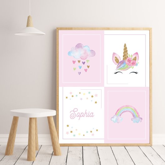 Waterverf Baby Unicorn Aangepaste naam Girl Nurser Poster