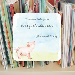 Waterverf Baby varken baby shower Bookplaat Vierkante Sticker