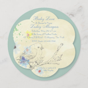 Waterverf Baby Vogel BL Baby Shower Uitnodiging