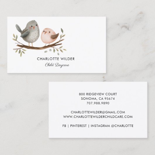 Waterverf Baby Vogels Kinderopvang Visitekaartje (Voorkant / Achterkant)