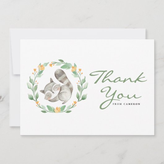 Waterverf Baby wasbeer krans Baby shower Bedankkaart (Voorkant)