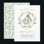 Waterverf Baby Wasbeer Krans Kids Verjaardag Kaart<br><div class="desc">Nodig familie en vrienden uit voor uw evenement met de aanpasbare verjaardagsuitnodiging. Het beschikt over waterverf baby wasbeer in een groene krans met bijpassend groen en een bloemmotief. Personaliseer deze wasbeer verjaardagsuitnodiging door het toevoegen van uw evenement details. Deze wasbeeruitnodiging is perfect voor genderneutrale verjaardagsfeestjes.</div>