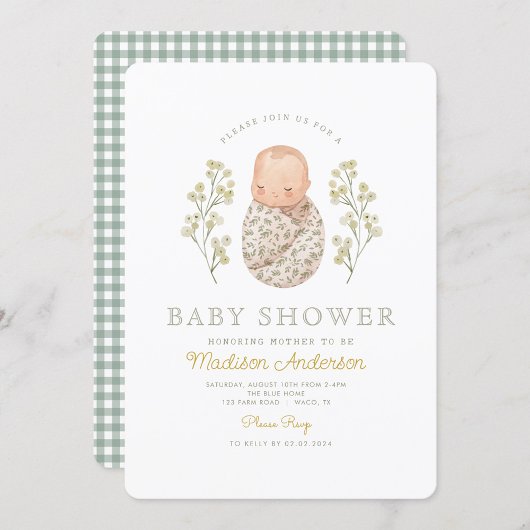Waterverf Baby White Flowers Elegant Baby shower Kaart