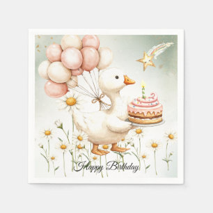 Waterverf Baby White Goose verjaardagsfeestje Servet