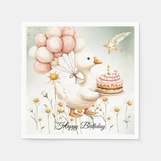 Waterverf Baby White Goose verjaardagsfeestje Servet (Voorkant)