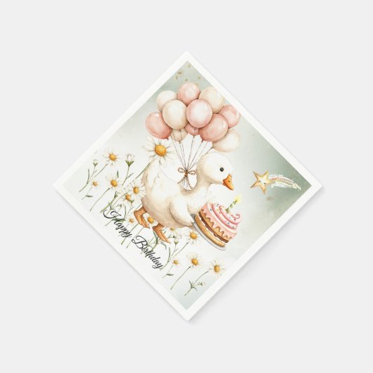 Waterverf Baby White Goose verjaardagsfeestje Servet (Hoek)