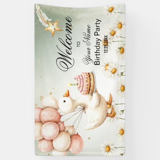 Waterverf Baby White Goose verjaardagsfeestje Spandoek (Verticaal)