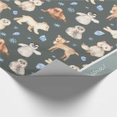 Waterverf Baby winterdieren met groen kerstfeest Cadeaupapier (Hoek)